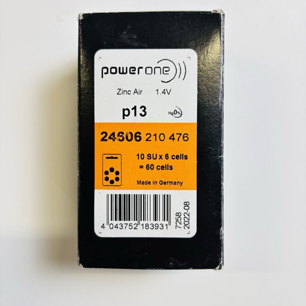 Power One Hearing Aid Batteries, P13 EXP 8/22, 10 Packs 6 per pack New In Pack.